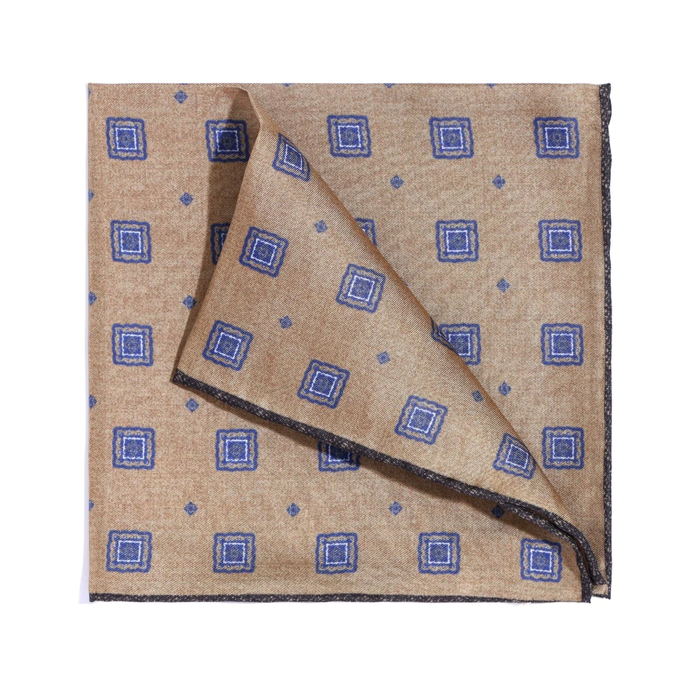 Pañuelo de sarga de seda para hombre marrón amarillento floral cuadrado de bolsillo 30 cm 11,8 pulgadas Foto 1 de 4
