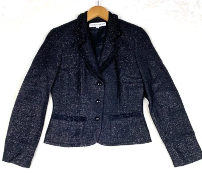 Blazer Noviello Bloom Tweed Mujer Talla 4 Negro Metalizado Dorado Manga Larga Carrera Foto 1 de 4
