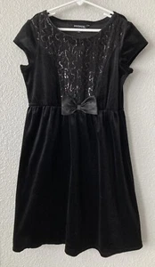 George Girls' Tuxedo Sequin Black Velvet Velour Holiday Bow Dress Sz Large 10/12 - Picture 1 of 6