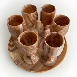 Vintage Premium 6 Brown Onyx-Marble Wine Goblets - Set of 6 with 27cm tray. - Picture 1 of 4