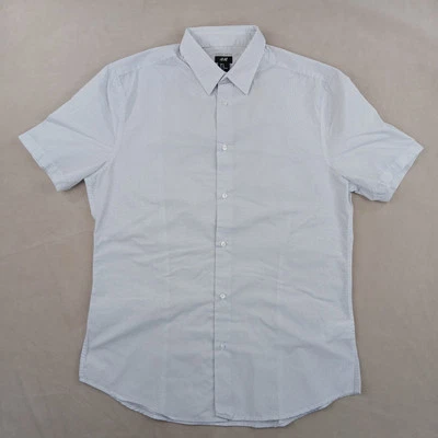 H&M Medium Mens Shirt Easy Iron Short Sleeve Button Up Polka Dot 21x27 - Image 1 of 4