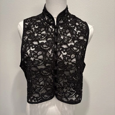 Chaleco corto de encaje negro Emanuel Ungaro talla 10/44 nudo botones cuello mandarín Foto 1 de 4