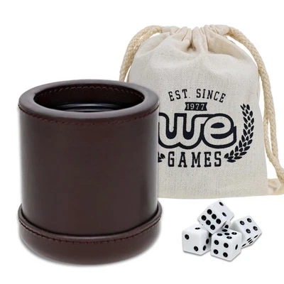 Juego de tazas de dados de cuero marrón oscuro profesional hecho a mano - 5 dados y tela para llevar... Foto 1 de 4