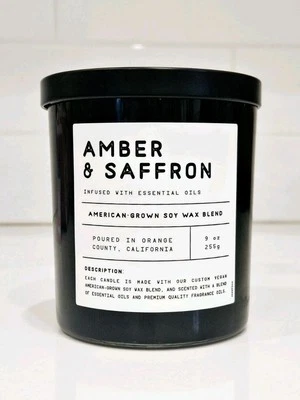 Vela de soja ámbar y azafrán | 9 oz | Cera vegana de lujo | Hecha a mano en California Foto 1 de 3