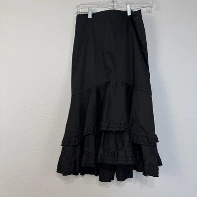 Falda Odille Para Mujer 2 Negras Volantes en Niveles Algodón Forrado Midi Cierre de Cremallera Foto 1 de 4