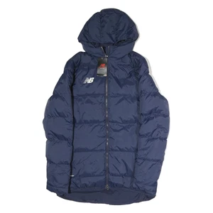 NEW BALANCE Mens Navy Blue Puffer Jacket L Polyester Hooded Zip Outdoor Sports - Picture 1 of 6