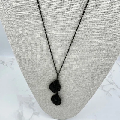 Collar Lariat Colgante Doble Hoja Filigrana Boho Cadena Bordillo Negro De Colección Foto 1 de 4