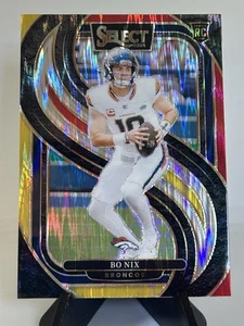 Panini Select 2024 - Premier Level Bo Nix #117 rojo y amarillo Shock Prizm (RC) - Imagen 1 de 2