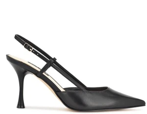 NEW Nine West Peni Black Leather Pointy Toe Sling Back Heels Shoes sz 7.5 - Picture 1 of 6
