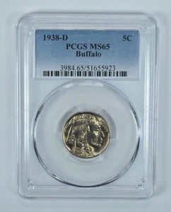 1938-D Indian Head Buffalo Nickel MS65 PCGS Blue Label - Picture 1 of 5