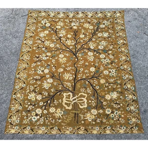 Antique 1920s Jacobean Crewelwork Tree of Life Hand Embroidered Wall Tapestry - Picture 1 of 16