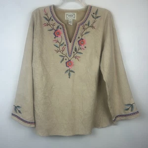 Womens Tunic Top Womens 2X Beige Faux Suede Textured Boho Hippie Western - Picture 1 of 10