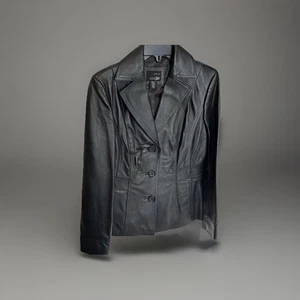 East 5th Damen Echtleder Moto Blazer Jacke klein schwarz Grunge Freizeit - Bild 1 von 5