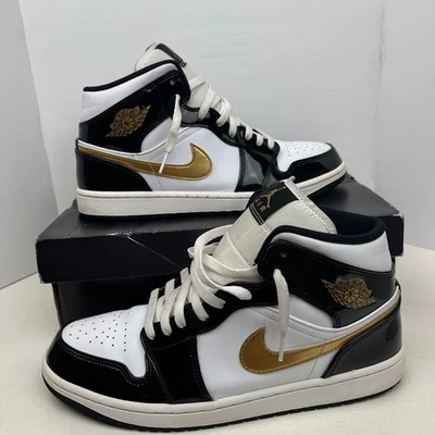 Zapatos Air Jordan 1 Mid SE charol negro dorado para hombre talla 11,5 852542-007 Foto 1 de 4