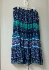 JM Collection Womens Stretch  Elastic Waist Paisley Print Plus Size 18W Teal Blu - Picture 1 of 17