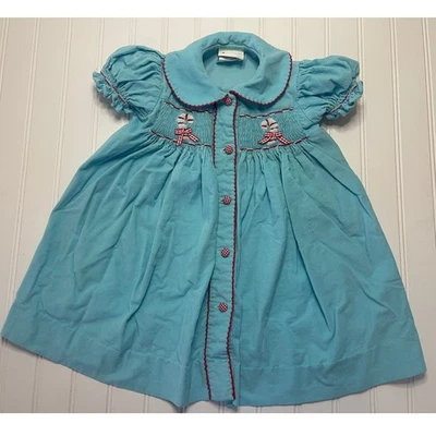 Zuccini Smocked Split Collar Corduroy Candy Cane Dress Buttons Girl's 24 months - Image 1 of 4