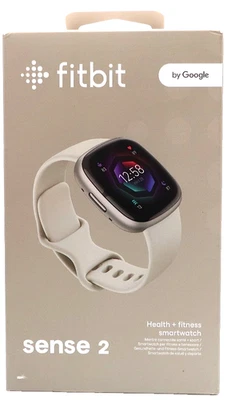 Fitbit Sense 2 Advanced Fitness Watch Platinum Aluminum Case/Lunar White NEW! - Image 1 of 4