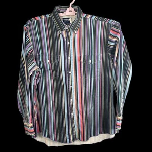 Vintage 90s Wrangler Brushpopper Striped Western Shirt 16-1/2-34 X-Long Tails - Picture 1 of 13