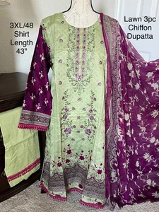 3XL Size 48 LAWN 3pc Shalwar Kameez Stitched Embroidered Suit Pakistani Indian - Picture 1 of 5