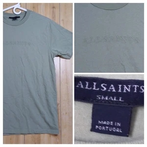 AllSaints T-Shirt Herren Small Embroidered Logo Spell Out Grün 100% Baumwolle Army - Bild 1 von 10