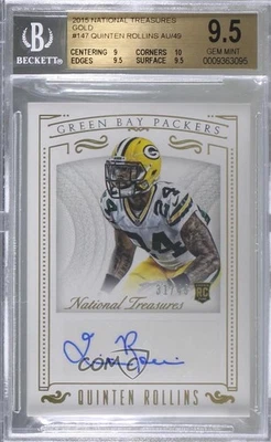 2015 National Treasures Gold /49 Quinten Rollins BGS 9.5 GEM MINT Rookie Auto RC - Image 1 of 2