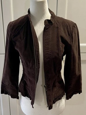 Chaqueta Sandro Paris Pana Volantes Marrón Frente a Presión 100% Algodón Talla S Foto 1 de 4