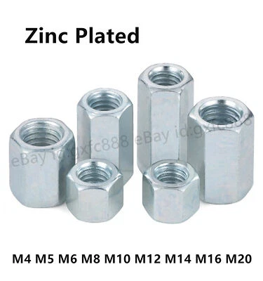 Hex Rod Coupling Nuts Bar Stud Long Nut - Zinc Plated M6 M8 M10 M12 M14 M16 M20 - Image 1 of 4