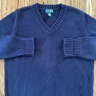 Vintage Ralph Lauren Sweater Women's 2X Blue V-Neck 100% Knit Cotton Heavy