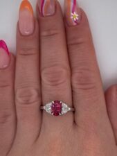 Certified Oval 2.20 Carat Lab Created Pink Sapphire Diamond Rings 14k White Gold