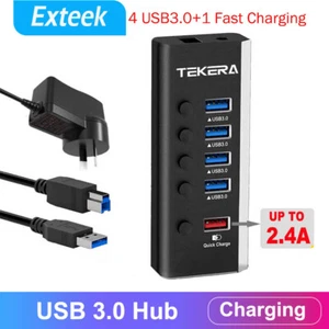 USB 3.0 Hub with 4 USB 3.0 Data Ports + 1 USB Smart Charging Port Power Supply - Picture 1 of 7