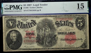 1907 $5 LEGAL TENDER Fr#88 PMG CHOICE FINE 15 POPULAR "WOODCHOPPER" NOTE GOOD - Picture 1 of 2