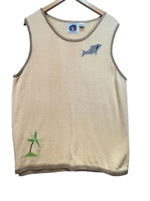 Blusa suéter sin mangas Storybook tejida para mujer talla 2X amarillo pálido bordado Foto 1 de 4