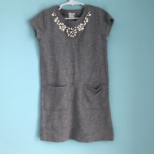 Crewcuts Girls Terry Pullover Beaded Necklace Jeresy Dress Grey 6