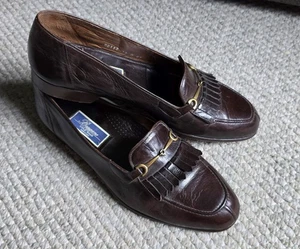 Mocasín sin cordones Bragano Cole Haan de cuero marrón oscuro Horsebit Kiltie talla 13 - Imagen 1 de 8