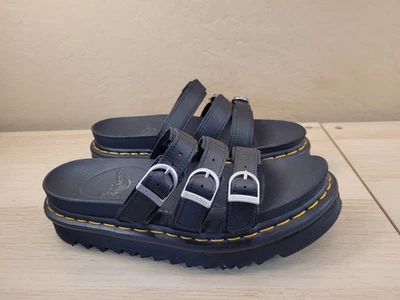 Sandalias Dr. Martens Blaire Slide Cuero Negro Triple Correa Plataforma Mujer 9 Foto 1 de 4