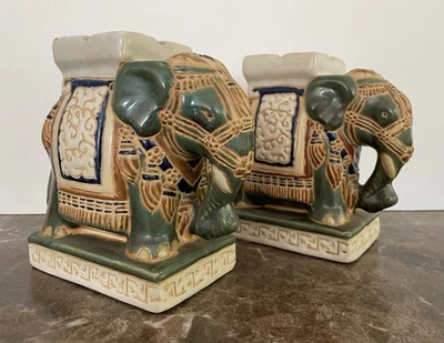 De colección Hollywood Regency Chino Cerámica Elefante Cenicero Estatuilla Finaliza Libro FIRMADO Foto 1 de 4