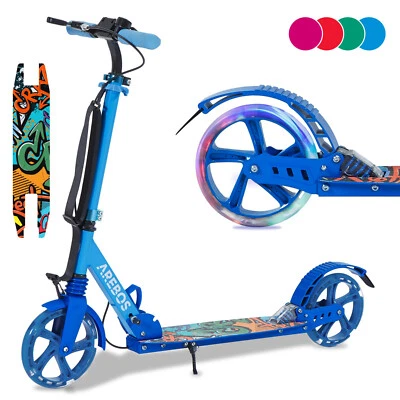 AREBOS Tretroller Scooter Kickroller Cityroller | bis 100kg |mit LED-Reifen Blau - Bild 1 von 4