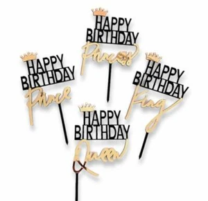 Happy Birthday Acrylic Cupcake Cake Topper Choose: Queen King Prince or Princess - Picture 1 of 9