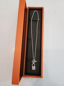 HERMÈS 925 Sterling Silver  KELLY CADENA Padlock Pendant Necklace  - Picture 1 of 8