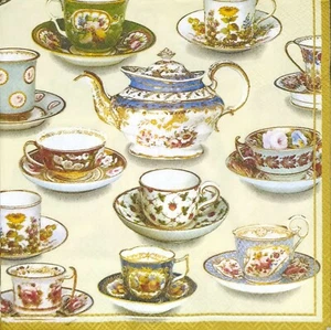 P038# 3 x Single Paper Napkins Decoupage Vintage Painting Cup And Teapot Pattern - Photo 1 sur 10