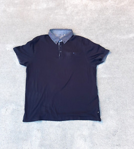 Jeff Banks Polo T Shirt Mens Large Navy Short Sleeve Logo Collared Preppy Casual