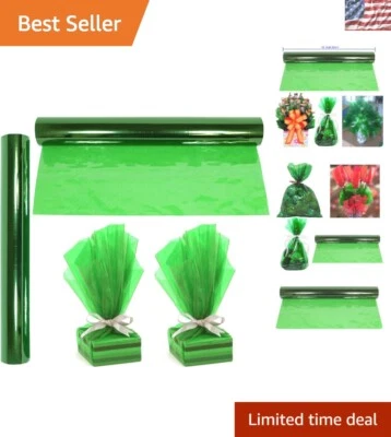 Rollo envolvente de celofán verde de 100 pies - 16 pulgadas de ancho, 2,3 mil de grosor para regalos y manualidades Foto 1 de 4