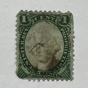 ERROR 1800s 1C GREEN PROPRIETARY REVENUE STAMP WITH SUNKEN WASHINGTON HEAD - Picture 1 of 3