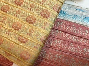 vintage embroidered jacquard silk rayon 3/8" flowers ribbon 1yd made in France - Picture 1 of 15