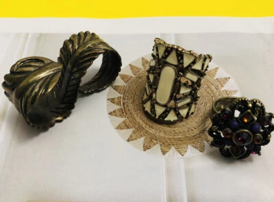 Wholesale Lot of Fashion Brass Enamel & Rhinestone Rings 3 Total Sizes Varies - Image 1 of 4