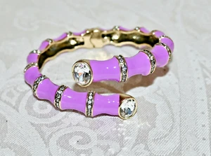 New $90 HEIDI DAUS "Bamboozled" Crystal Purple Enamel Cuff Bracelet Size S/M - Picture 1 of 6