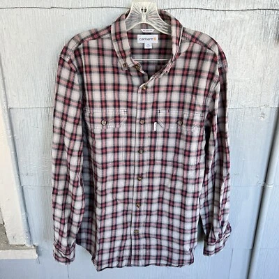 Carhartt Plaid Button Down Shirt Men’s Medium Gray Red Cotton Lightweight - Image 1 of 4
