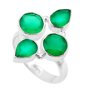 Handcrafted 7.29cts Faceted Natural Green Chalcedony Silver Ring Size 7 U38506