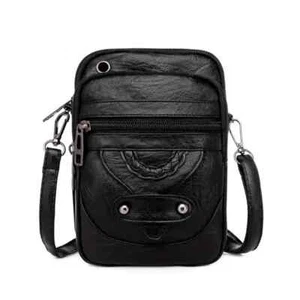 Bandolera para mujer mini tachonada cierre de cremallera cartera negra estilo vintage - Imagen 1 de 11