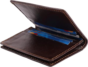 RFID Mens Slim Front Pocket Wallet Genuine Leather Bifold Id/Credit Card Holder - Picture 1 of 7